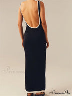 Women Knitted Tank Summer Contrast Color Hollow Out Backless Party Cocktail Beach Club Vestido Streetwear image 3