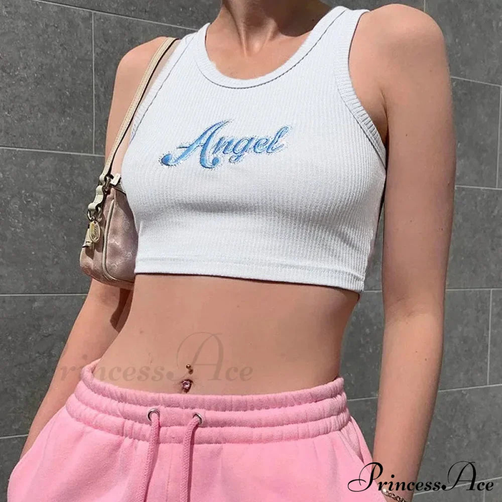 Women Letter Embroidery Vest Summer Sleeveless Crop for Ladies Tank top image 3