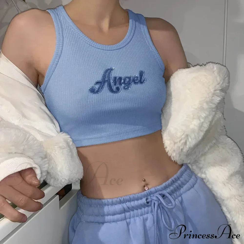 Women Letter Embroidery Vest Summer Sleeveless Crop for Ladies Tank top image 6