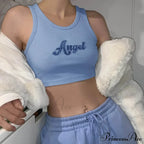 Women Letter Embroidery Vest Summer Sleeveless Crop for Ladies Tank top image 6