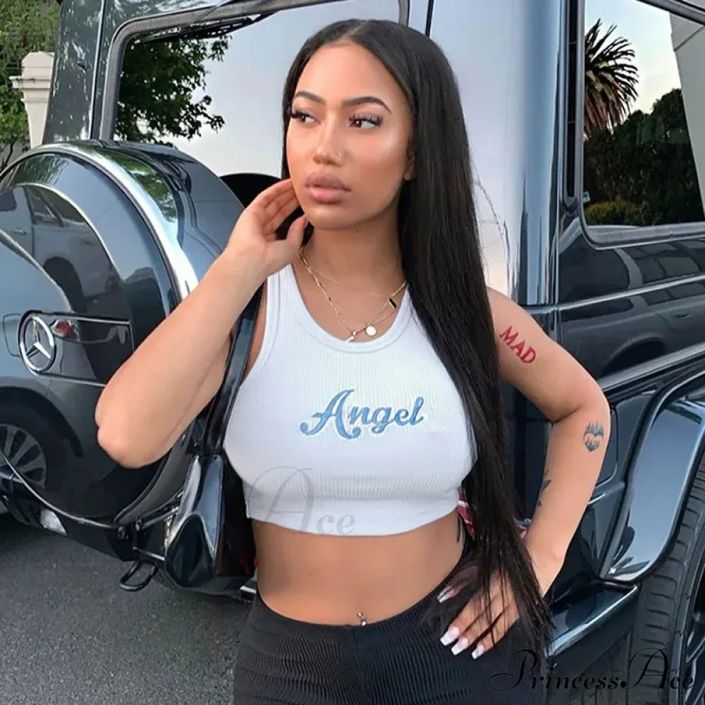 Women Letter Embroidery Vest Summer Sleeveless Crop for Ladies Tank top image 4