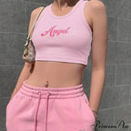 Women Letter Embroidery Vest Summer Sleeveless Crop for Ladies Tank top image 2