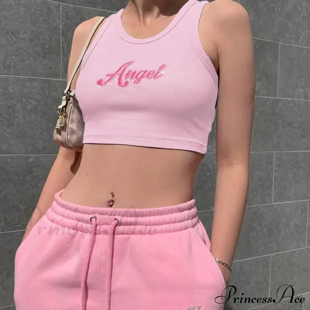 Women Letter Embroidery Vest Summer Sleeveless Crop for Ladies Tank top image 8