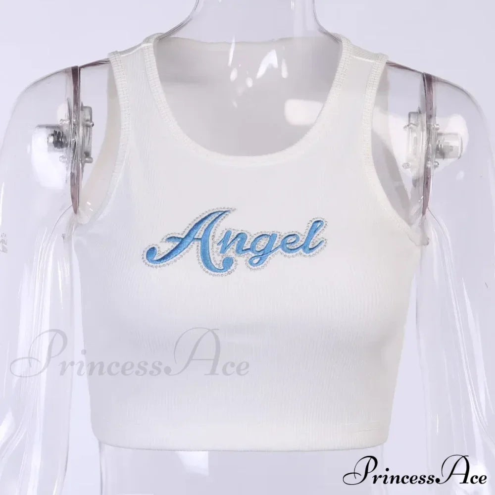 Women Letter Embroidery Vest Summer Sleeveless Crop for Ladies Tank top image 9