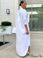 Women Loose Casual Kaftan Shirts Solid Sleeve Lapel Single-breasted Female Vestidos image 6