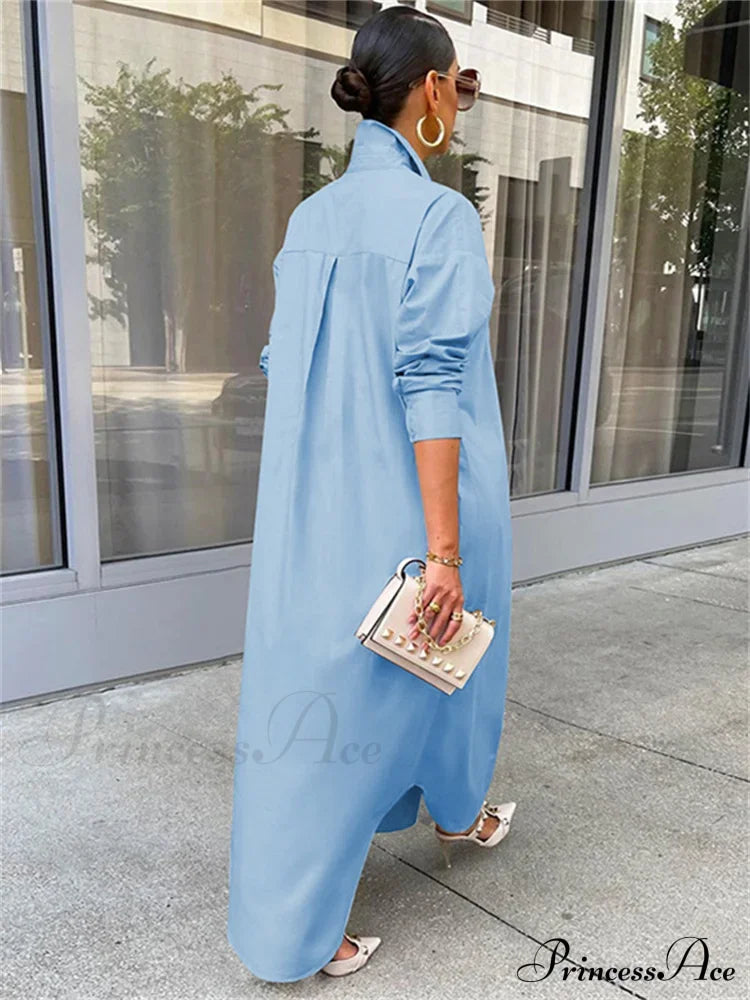 Women Loose Casual Kaftan Shirts Solid Sleeve Lapel Single-breasted Female Vestidos image 4