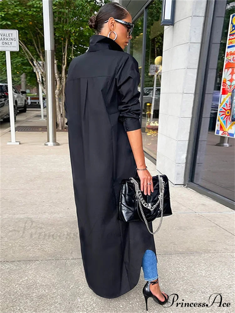 Women Loose Casual Kaftan Shirts Solid Sleeve Lapel Single-breasted Female Vestidos image 2