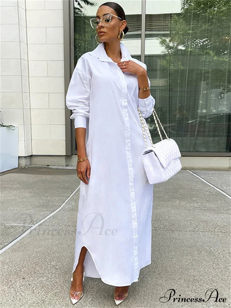 Women Loose Casual Kaftan Shirts Solid Sleeve Lapel Single-breasted Female Vestidos image 5