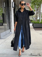 Women Loose Casual Kaftan Shirts Solid Sleeve Lapel Single-breasted Female Vestidos image 7