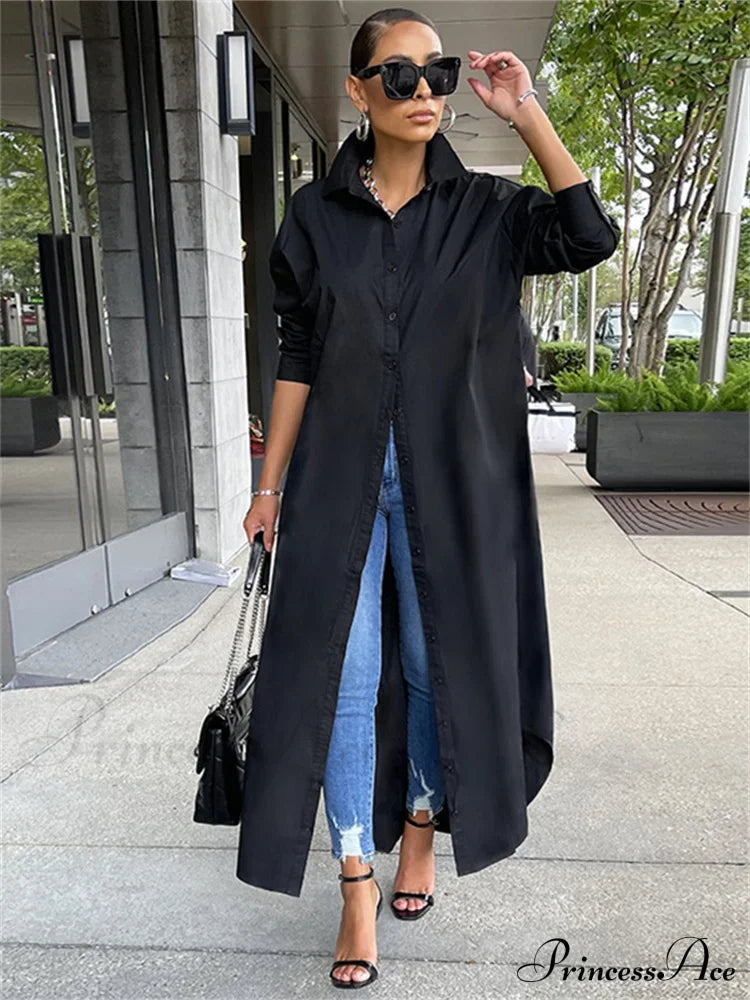 Women Loose Casual Kaftan Shirts Solid Sleeve Lapel Single-breasted Female Vestidos image 7