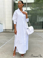 Women Loose Casual Kaftan Shirts Solid Sleeve Lapel Single-breasted Female Vestidos image 9