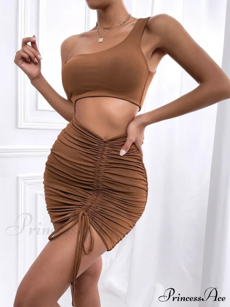 Women One Shoulder Mini Backless Hollow Out Pleated Cut Out Dress image 6