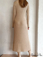 Women Ribbed Knitted Flare Sleeve Lapel Solid Color Party Going Out Female Vestidos Streetwear image 4