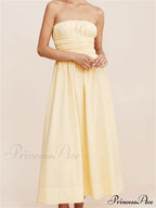 Women Ruched Strapless Tube Solid Summer Backless Party A-Line for Cocktail Streetwear Aesthetic Vestidos image 2