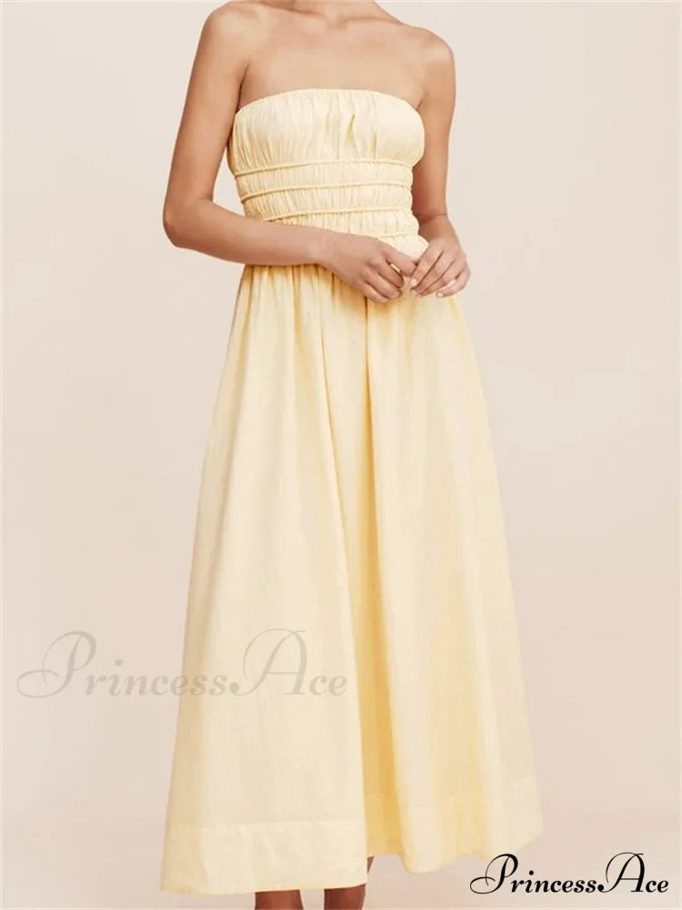 Women Ruched Strapless Tube Solid Summer Backless Party A-Line for Cocktail Streetwear Aesthetic Vestidos image 2