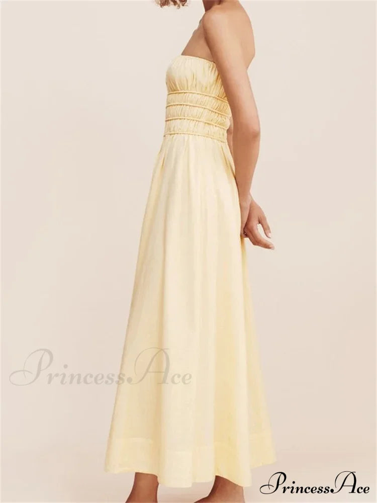 Women Ruched Strapless Tube Solid Summer Backless Party A-Line for Cocktail Streetwear Aesthetic Vestidos image 3