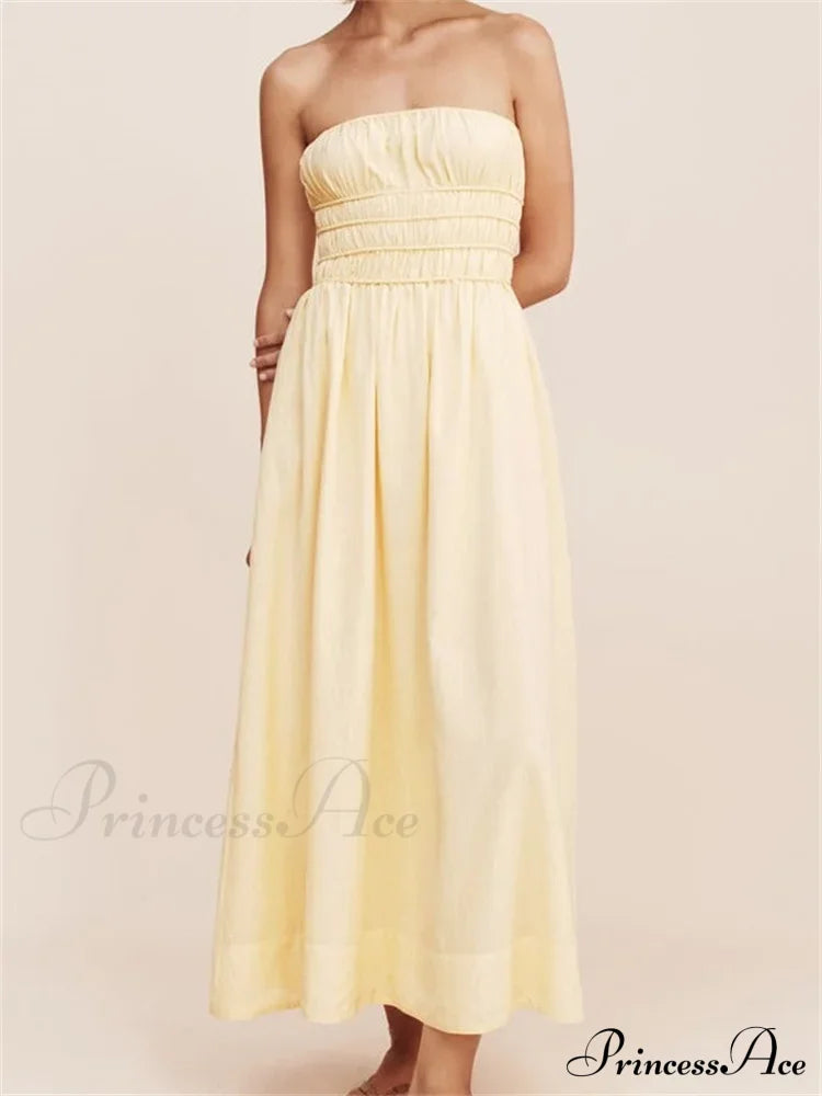 Women Ruched Strapless Tube Solid Summer Backless Party A-Line for Cocktail Streetwear Aesthetic Vestidos image 1