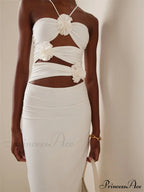 Women Sexy Halter Hollow Out Y2K Off Shoulder Backless Slim 3D Flowers Vestidos Night Party Clubwear image 5