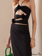 Women Sexy Halter Hollow Out Y2K Off Shoulder Backless Slim 3D Flowers Vestidos Night Party Clubwear image 3