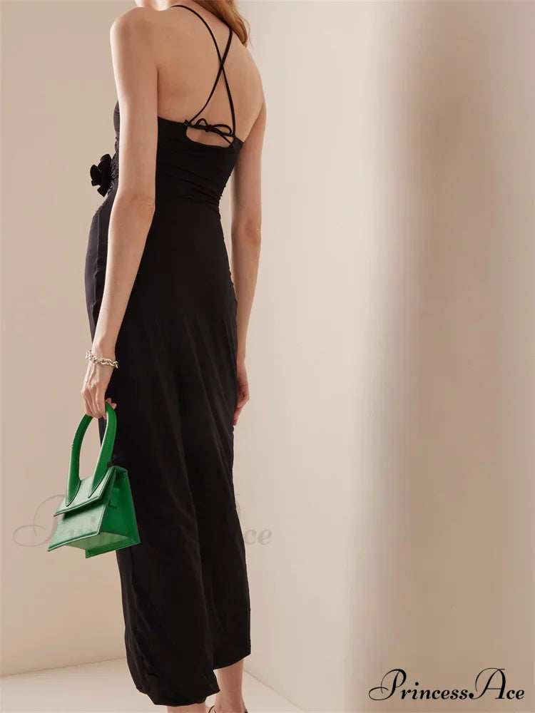 Women Sexy Halter Hollow Out Y2K Off Shoulder Backless Slim 3D Flowers Vestidos Night Party Clubwear image 2