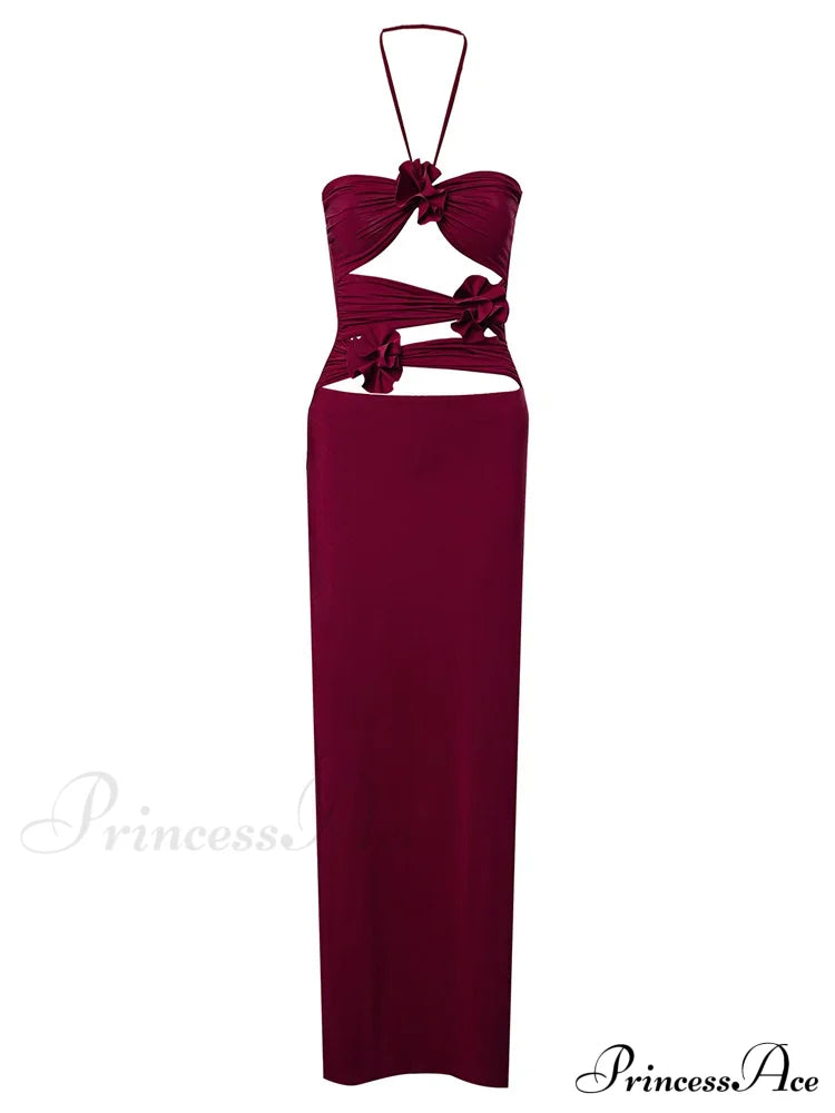 Women Sexy Halter Hollow Out Y2K Off Shoulder Backless Slim 3D Flowers Vestidos Night Party Clubwear image 8