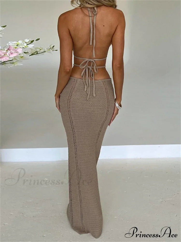 Women Sexy Knitted Cut Out Spaghetti Strap Halter Backless Club Party Y2K Female Vestidos Streetwear image 4