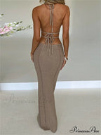 Women Sexy Knitted Cut Out Spaghetti Strap Halter Backless Club Party Y2K Female Vestidos Streetwear image 4