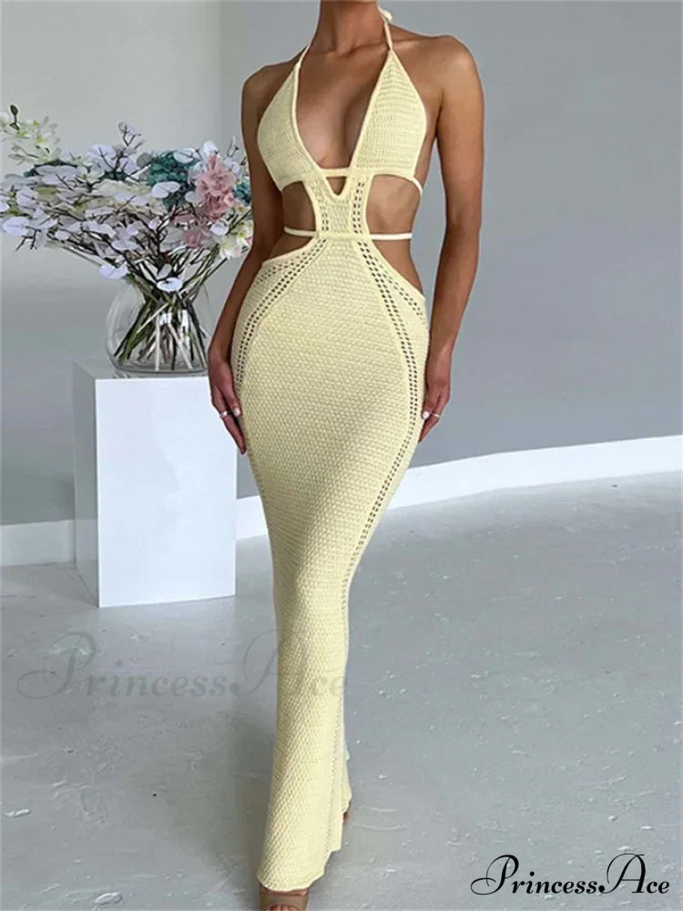 Women Sexy Knitted Cut Out Spaghetti Strap Halter Backless Club Party Y2K Female Vestidos Streetwear image 6