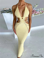 Women Sexy Knitted Cut Out Spaghetti Strap Halter Backless Club Party Y2K Female Vestidos Streetwear image 5