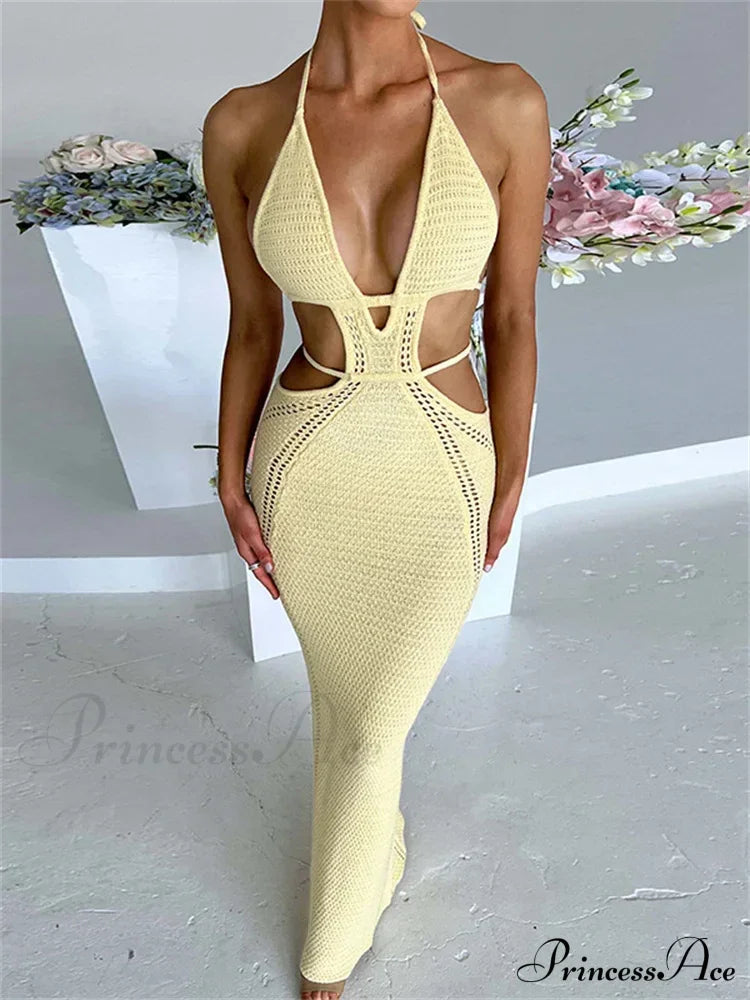 Women Sexy Knitted Cut Out Spaghetti Strap Halter Backless Club Party Y2K Female Vestidos Streetwear image 5