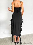 Women Sexy Ruffle Hem Sleeveless Strap Tassels Ruched Bodycon Party V-neck High Split Fairy Vestidos image 6