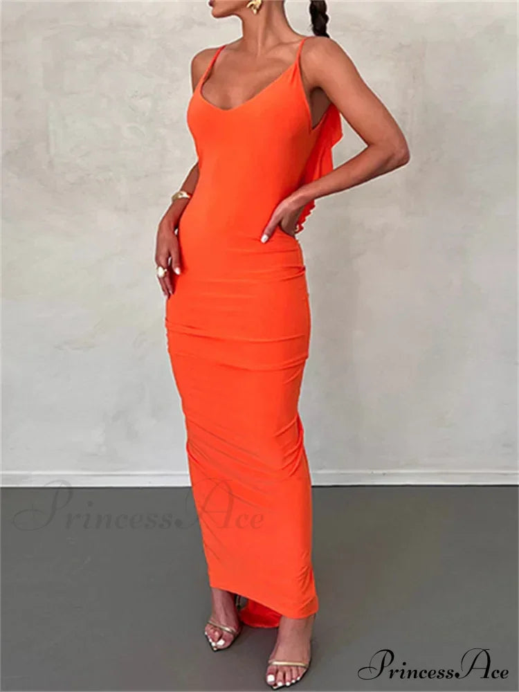 Women Sexy Spaghetti Strap Backless Bodycon V-neck Ruffles Ruched Party Evening Clubwear Vestidos image 2
