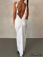 Women Sexy Spaghetti Strap Backless Bodycon V-neck Ruffles Ruched Party Evening Clubwear Vestidos image 6