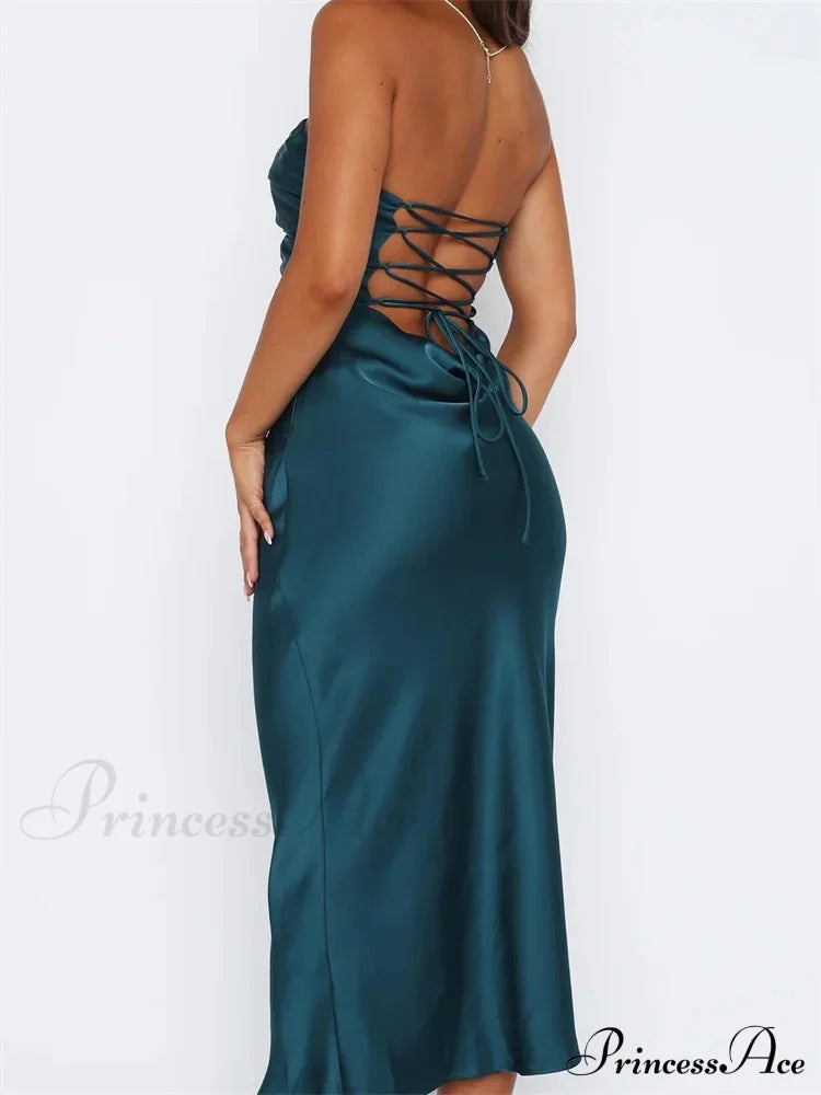 Women Sexy Strapless Backless Low Cut Off Shoulder Tube Party Satin Female Vestidos Streetwear image 6
