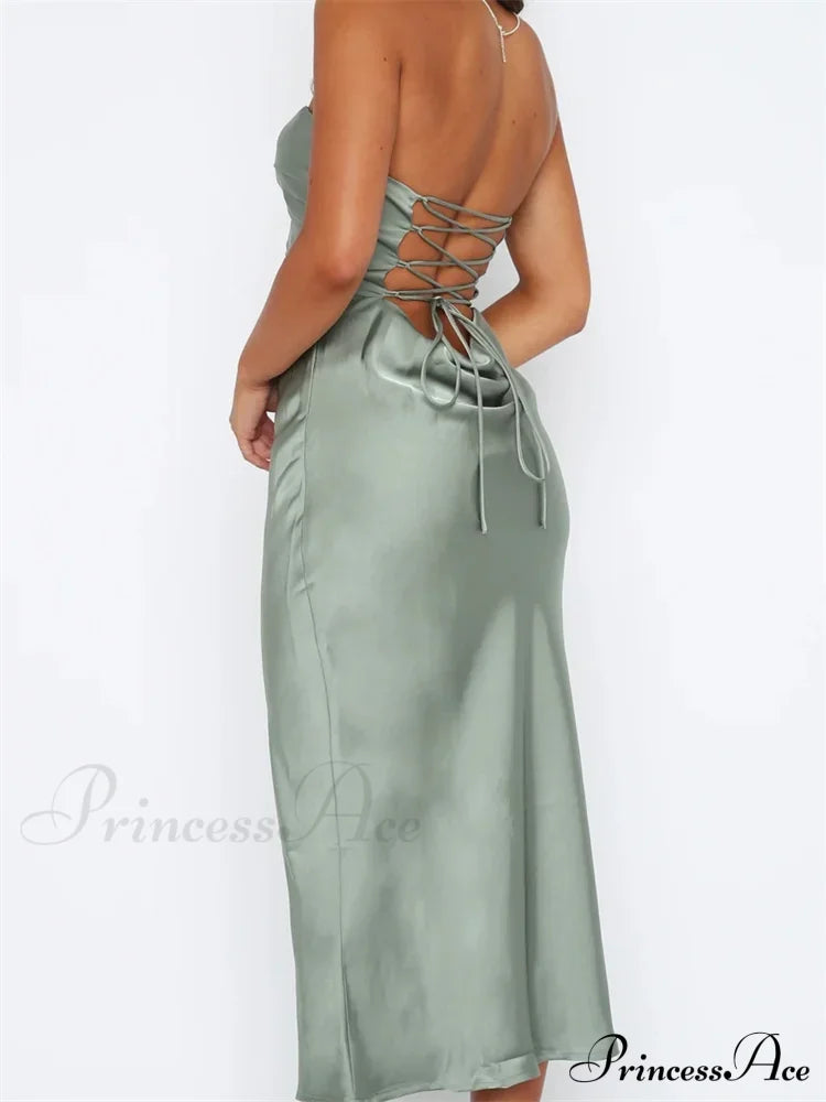 Women Sexy Strapless Backless Low Cut Off Shoulder Tube Party Satin Female Vestidos Streetwear image 3