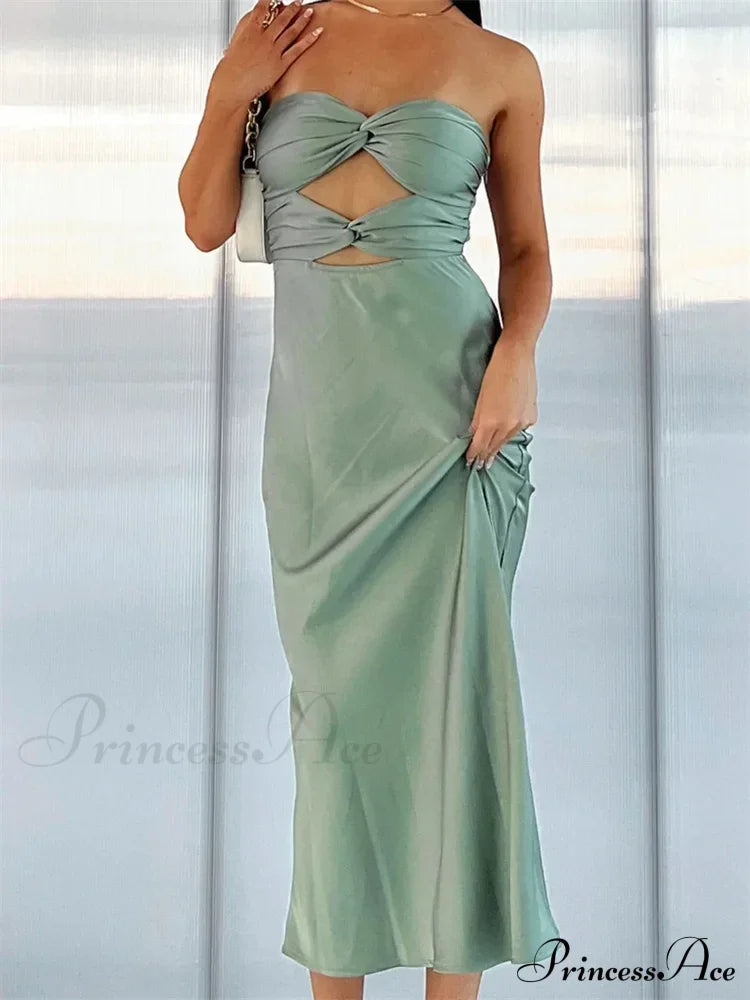 Women Sexy Strapless Backless Low Cut Off Shoulder Tube Party Satin Female Vestidos Streetwear image 7