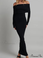 Women Slash Neck Off Shoulder Party Formal Spring Autumn Sleeve Slim Solid Female Vestidos image 1