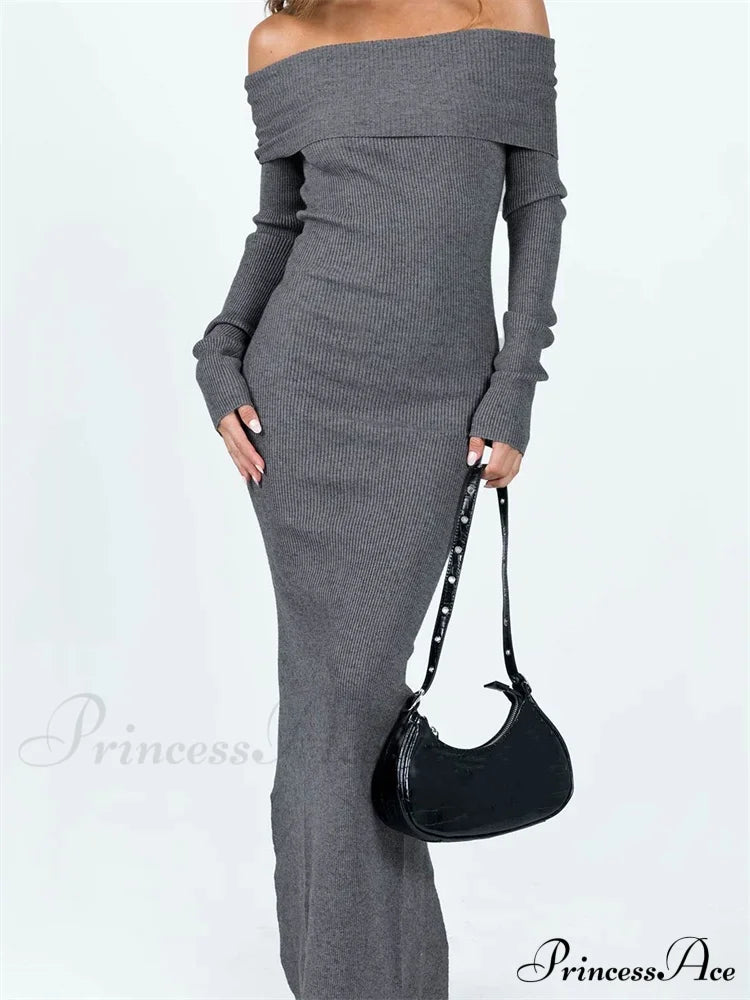Women Slash Neck Off Shoulder Solid Back Split Hem Casual Sleeve Party Club Vestidos Streetwear image 6