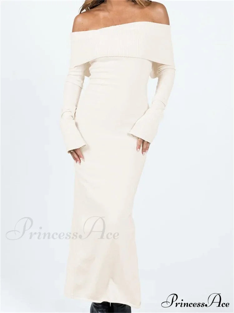 Women Slash Neck Off Shoulder Solid Back Split Hem Casual Sleeve Party Club Vestidos Streetwear image 1