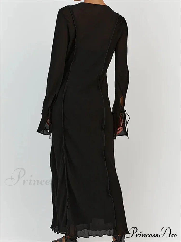 Women Sleeve Loose Casual V Neck Mesh See Through Party Beach Cocktail Club Vestidos Streetwear image 5