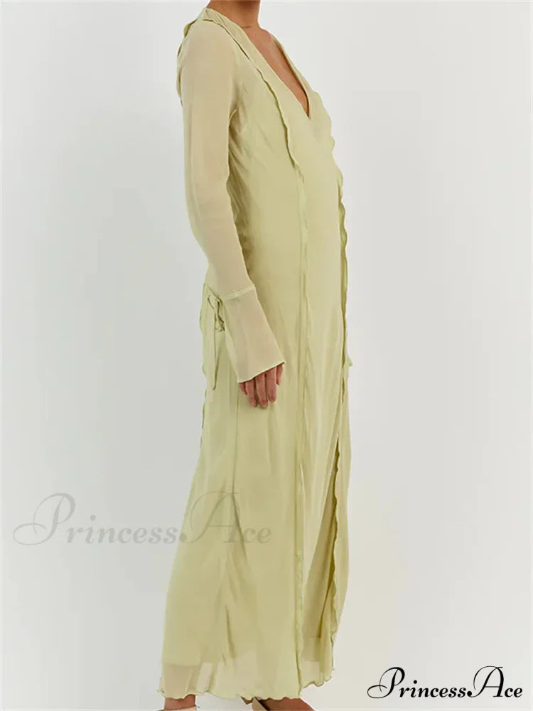 Women Sleeve Loose Casual V Neck Mesh See Through Party Beach Cocktail Club Vestidos Streetwear image 3