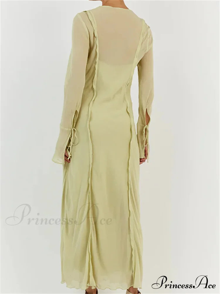 Women Sleeve Loose Casual V Neck Mesh See Through Party Beach Cocktail Club Vestidos Streetwear image 2