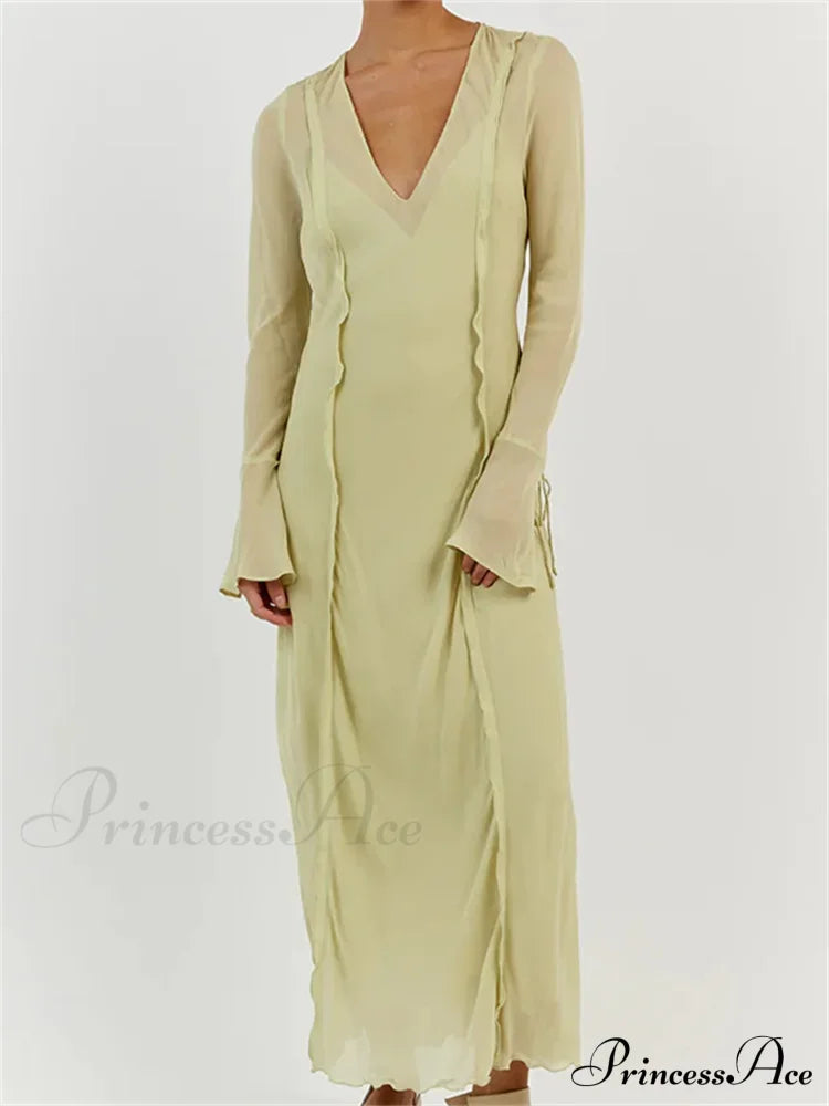 Women Sleeve Loose Casual V Neck Mesh See Through Party Beach Cocktail Club Vestidos Streetwear image 8