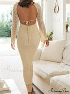 Women Sleeve Round Neck Backless Tie-up Hollow Out Cocktail Spring Autumn Female Vestidos image 3