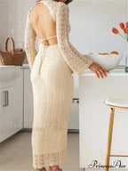 Women Sleeve Round Neck Backless Tie-up Hollow Out Cocktail Spring Autumn Female Vestidos image 2