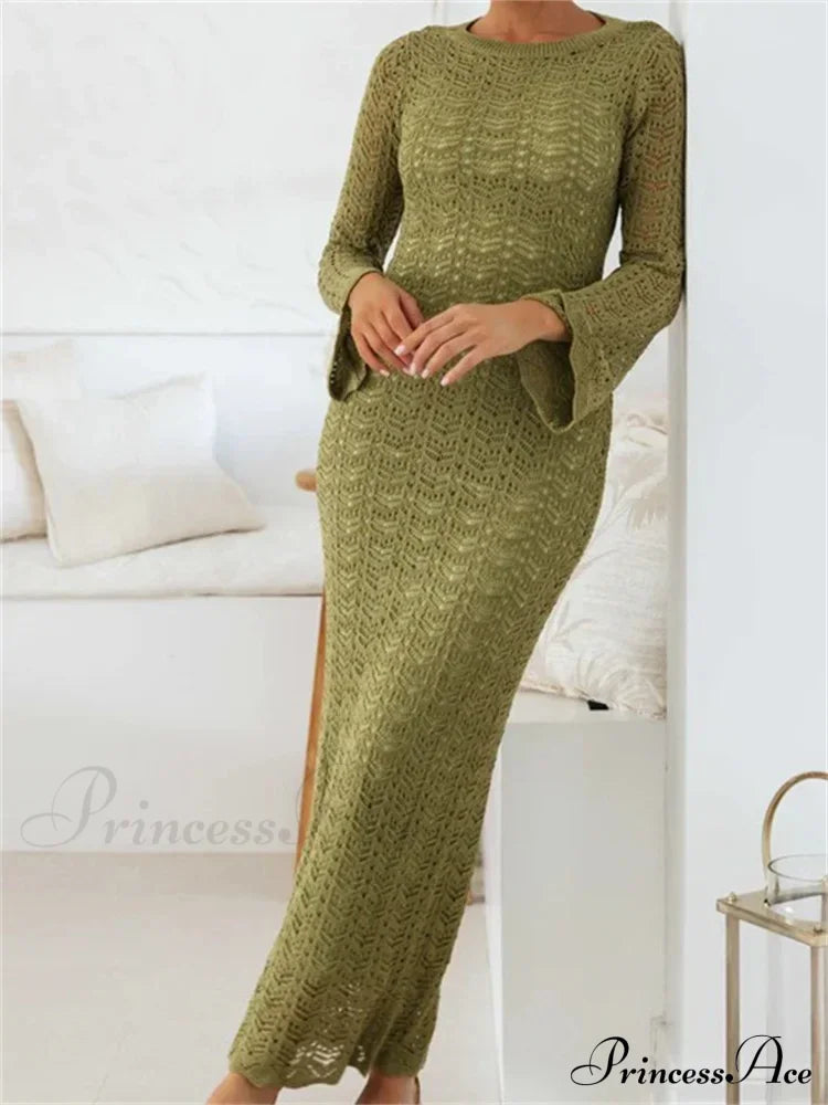 Women Sleeve Round Neck Backless Tie-up Hollow Out Cocktail Spring Autumn Female Vestidos image 8