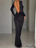 Women Sleeve Solid Color Round Neck Backless Ruched Spring Summer Party Female Vestidos image 3