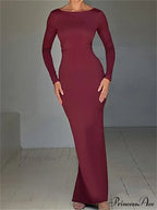 Women Sleeve Solid Color Round Neck Backless Ruched Spring Summer Party Female Vestidos image 4