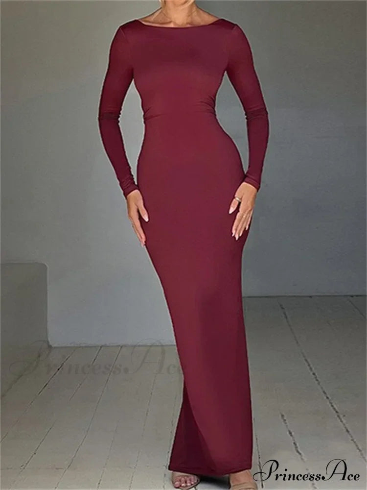 Women Sleeve Solid Color Round Neck Backless Ruched Spring Summer Party Female Vestidos image 4