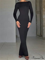 Women Sleeve Solid Color Round Neck Backless Ruched Spring Summer Party Female Vestidos image 1